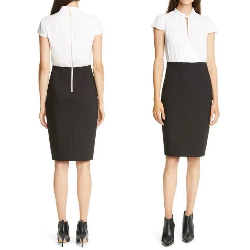 Ted Baker London Daylla Dress Size 3 US 8 Black Ivory Two Tone Mock Neck Pencil